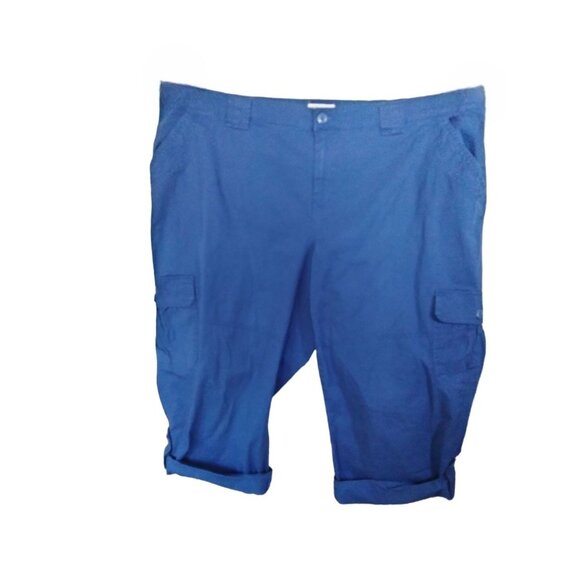 St. Johns Bay Plus Size 20W Blue Cargo Capri Pants With Roll Tab Hem - Picture 2 of 10